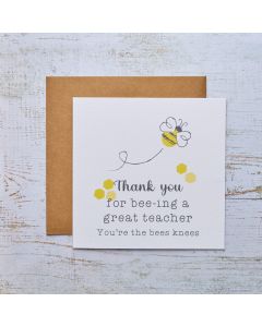 TEACHER BEE CARD WHITE WITH YELLOW HONEYCOMBS