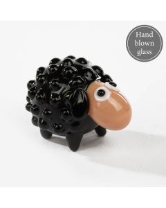 GLASS SHEEP ORNAMENT BLACK WITH BROWN FACE HAND BLOWN