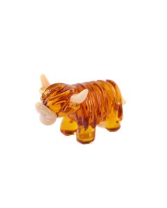 GLASS HIGHLAND COW ORNAMENT WITH CREAM HORNS HAND BLOWN
