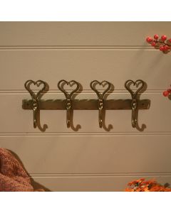 IRON HAND MADE BRASS ANTIQUE HAMMERED EFFECT 4 OPEN HEART WALL HOOK