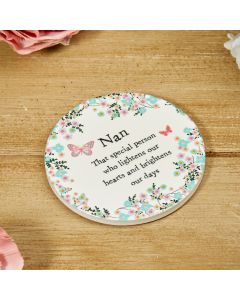 FLORAL BUTTERFLY NAN COASTER SET OF 4 WHITE CERAMIC