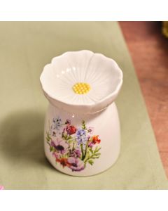 FLORAL SERENADE WHITE CERAMIC MIXED FLORAL WAX MELT BURNER WITH FLOWER SHAPE BOWL