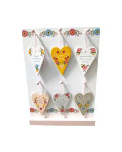 FLORAL LUXE CERAMIC HEART HANGER WITH 3D DETAIL 6 ASSTD WITH STAND OF 36 **