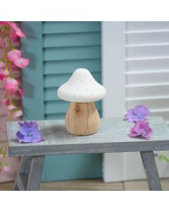 MUSHROOM TOADSTOOL FLAT PORCELAIN WHITE LED LIGHT WITH WOOD BASE