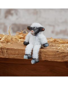 SHEEP SHELF SITTER BLACK TERRACOTTA FACE WITH WHITE FABRIC FLEECE