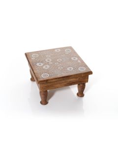 MANGO WOOD FLORAL ETCHED LITTLE TABLE