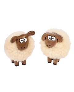 SHEEP POM POM ORNAMENT 2 ASSTD WOODEN WITH CREAM FLEECE