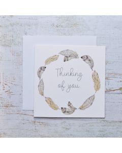THINKING OF YOU SYMPATHY CARD WHITE WITH GREY FEATHER WREATH