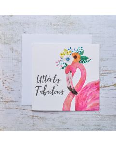 FABULOUS FLAMINGO CARD WHITE WITH FLOWER CROWN
