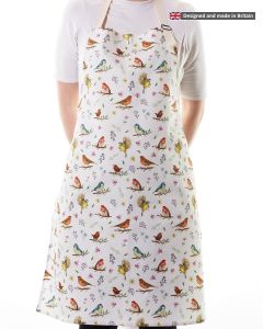 MIXED BIRD REPEAT PATTERN APRON WHITE 100% COTTON UK MADE++