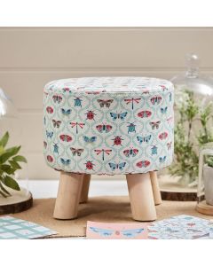 BUTTERFLY & INSECT ROUND STOOL REPEAT PATTERN FABRIC SEAT+