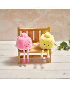 BUNNY HOPS POLYESTER VELOUR FONDANT FANCY SHELF SITTER WITH DANGLY LEGS 2 ASST LEMON AND PINK