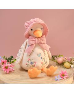 BLOSSOM AND BUNNIES FABRIC GOOSE DOORSTOP WITH EMBROIDERY AND 3D ELEMENTS