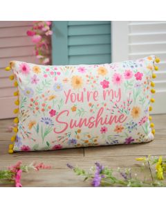 YOU'RE MY SUNSHINE PRETTY FLORAL CUSHION WITH POM POMS