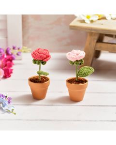 BRIGHT AND BEAUTIFUL HAND CROCHET ROSE IN POT 2 ASST