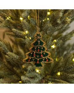 VELVET FABRIC CHRISTMAS TREE WITH HAND BEADING DETAIL HANGER