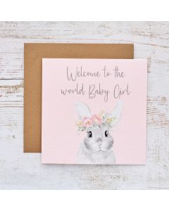BABY GIRL WELCOME CARD RABBIT WITH FLOWER CROWN