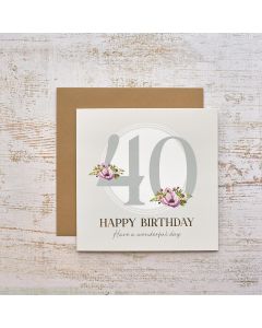 CELEBRATIONS 40TH BIRTHDAY WITH FLOWERS GOLD FOIL CARD