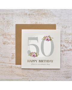 CELEBRATIONS 50TH BIRTHDAY WITH FLOWERS GOLD FOIL CARD