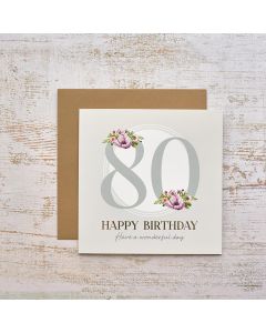 CELEBRATIONS 80TH BIRTHDAY WITH FLOWERS GOLD FOIL CARD