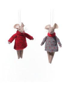 CHRISTMAS MOUSE TEXTILE WITH COAT AND SCARF HANGER 2 ASSTD