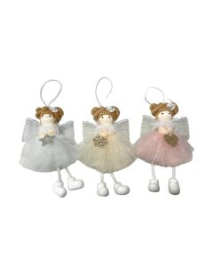 FAIRYTALE 3 ASSTD POLYESTER HANGER WITH SILVER BOW IN HAIR WITH WINGS