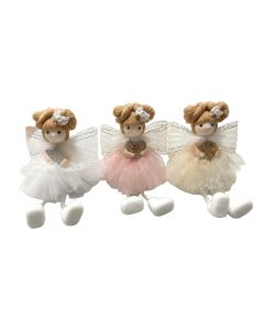 FAIRYTALE 3 ASSTD POLYESTER SHELF SITTER WITH SILVER BOW IN HAIR WITH WINGS