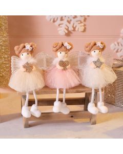 FAIRYTALE 3 ASSTD POLYESTER SHELF SITTER WITH SILVER BOW IN HAIR WITH WINGS