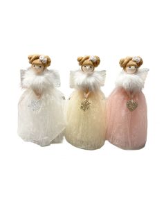 FAIRYTALE 3 ASSTD POLYESTER LARGE TREE TOPPER WITH SILVER BOW IN HAIR WITH WINGS