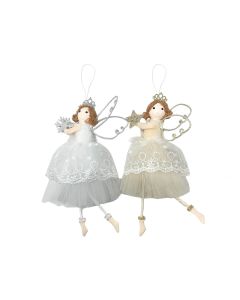 FAIRYTALE 2 ASSTD POLYESTER FLYING FAIRY WITH WINGS AND CROWN WHITE AND GOLD HANGER LARGE SIZE