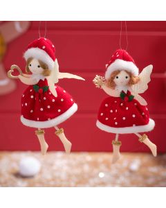 CHRISTMAS POLYESTER RED DRESSED FLYING GIRL HANGER 2 ASSTD