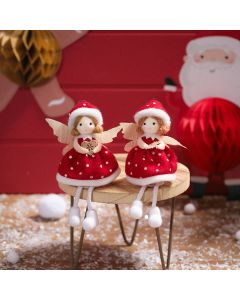 CHRISTMAS POLYESTER RED DRESSED SHELF SITTER GIRL 2 ASSTD