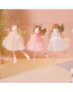 CHRISTMAS POLYESTER DAINTY GIRL FLYING GOLD PINK AND WHITE 3 ASSTD HANGER