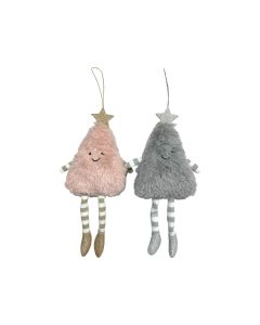 FAIRYTALE FAUX FUR PINK AND GREY CHRISTMAS TREE HANGER 2 ASSTD