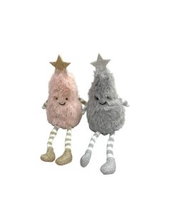 FAIRYTALE FAUX FUR PINK AND GREY CHRISTMAS TREE SHELF SITTER 2 ASSTD