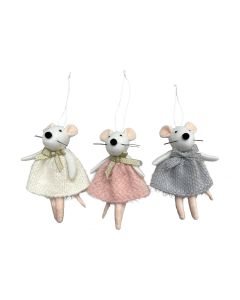 FAIRYTALE POLYESTER 3 ASSTD MINI MICE HANGER PINK CREAM AND GREY