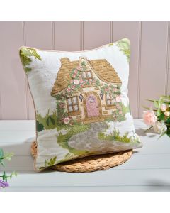 COTTAGE GARDEN 100% COTTON ROSE COTTAGE EMBROIDERED SQUARE CUSHION