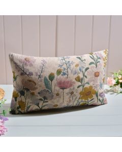 COTTAGE GARDEN LINEN/FLAX BLEND MIXED FLOWERS PRINTED RECTANGULAR CUSHION
