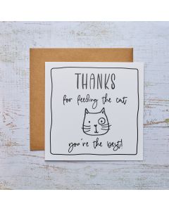 THANK YOU CAT CARD WHITE WITH BLACK OUTLINE FACE