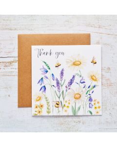 DAISY BEE THANK YOU CARD WHITE FLORAL WITH LAVENDER & DAISIES