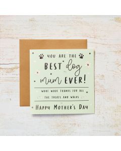 BEST DOG MUM EVER CARD PALE GREEN WITH PAWPRINTS