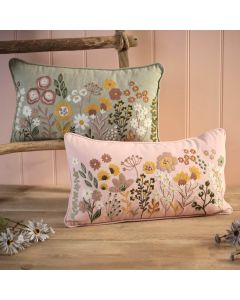 DITSY FLORAL 100% COTTON CUSHION WITH FLORAL EMBROIDERY 2 ASSTD