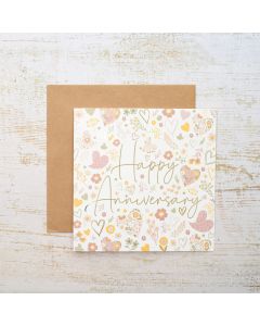 DITSY FLORAL HAPPY ANNIVERSARY CARD WITH GOLD FOIL