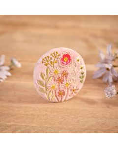 DITSY FLORAL VELVET FABRIC EMBROIDERY AND GLASS BEADS ROUND MIRROR WITH VOILE POUCH