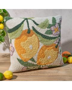 CITRUS AND CHEERS LEMON HOOKED CUSHION WITH ZIP