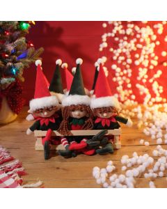 ELF CREW PLUSH GIRL AND BOY DRESSED SITTING ELF NOVELTY TOY 2 ASSTD WITH TRAY OF 12