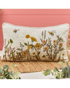 FLORAL OFF WHITE BASE EMBROIDERED 100% COTTON RECTANGULAR CUSHION