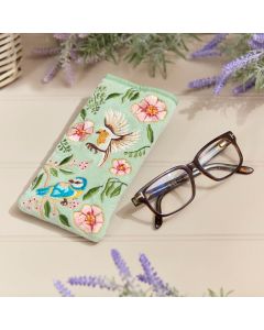 FLORAL FEATHERED EMBROIDERED VELVET WITH BEADING GLASSES CASE