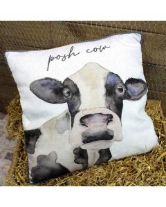 POSH COW CUSHION WHITE FABRIC WITH BLACK QUOTE