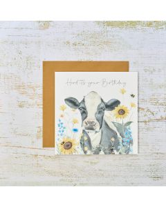 HERD IT'S YOUR BIRTHDAY FRIESIAN COW WITH FLOWERS CARD
